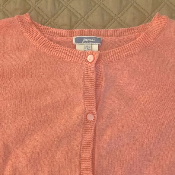 Bonpoint Girls Pink Cardigan with Scalloped Hem and Cuff. Cotton Blend. Size 10Y - Picture 2 of 7